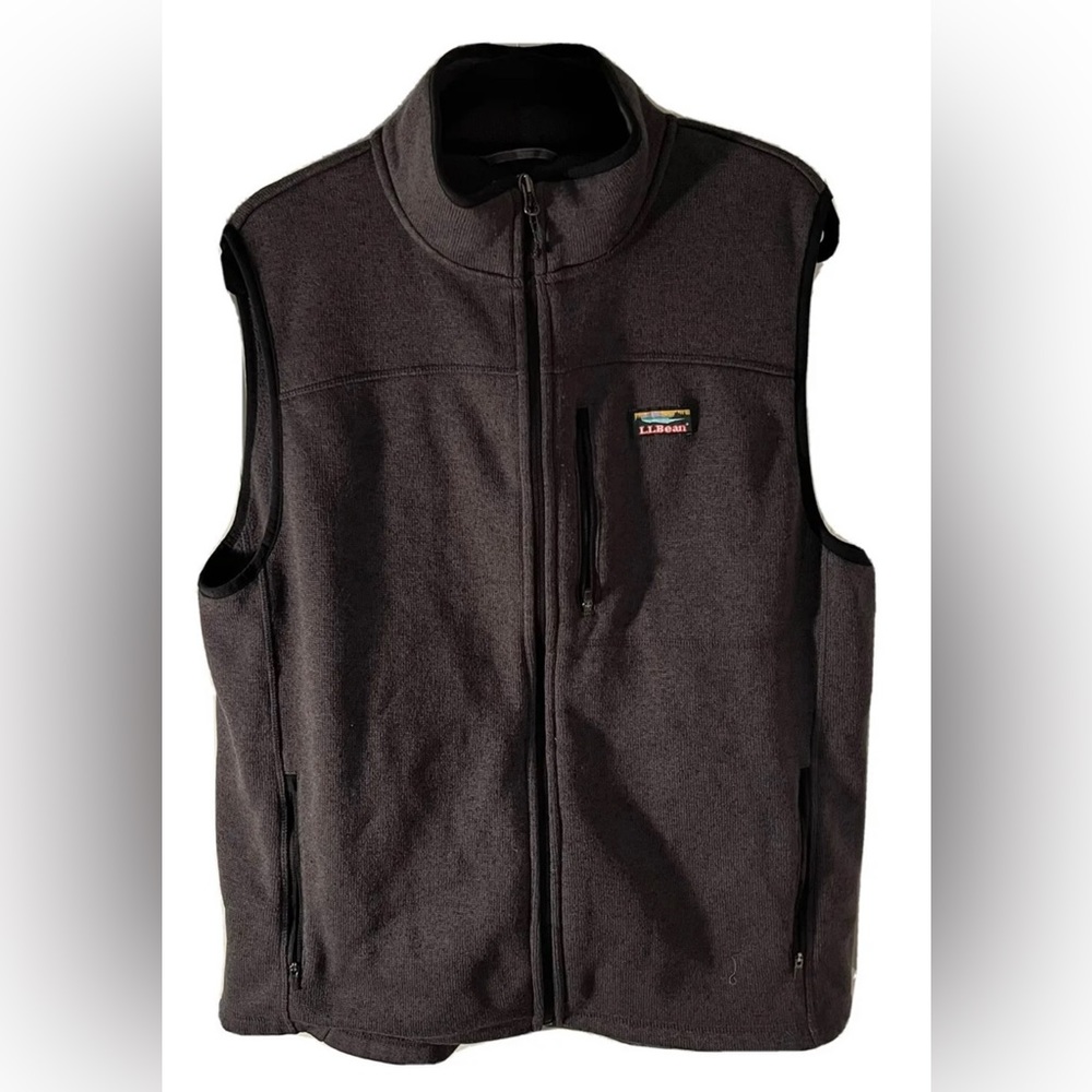 LL BEAN MENS LARGE DARK GRAY SWEATER FLEECE VEST FULL ZIP POLYESTER JERSEY BIND